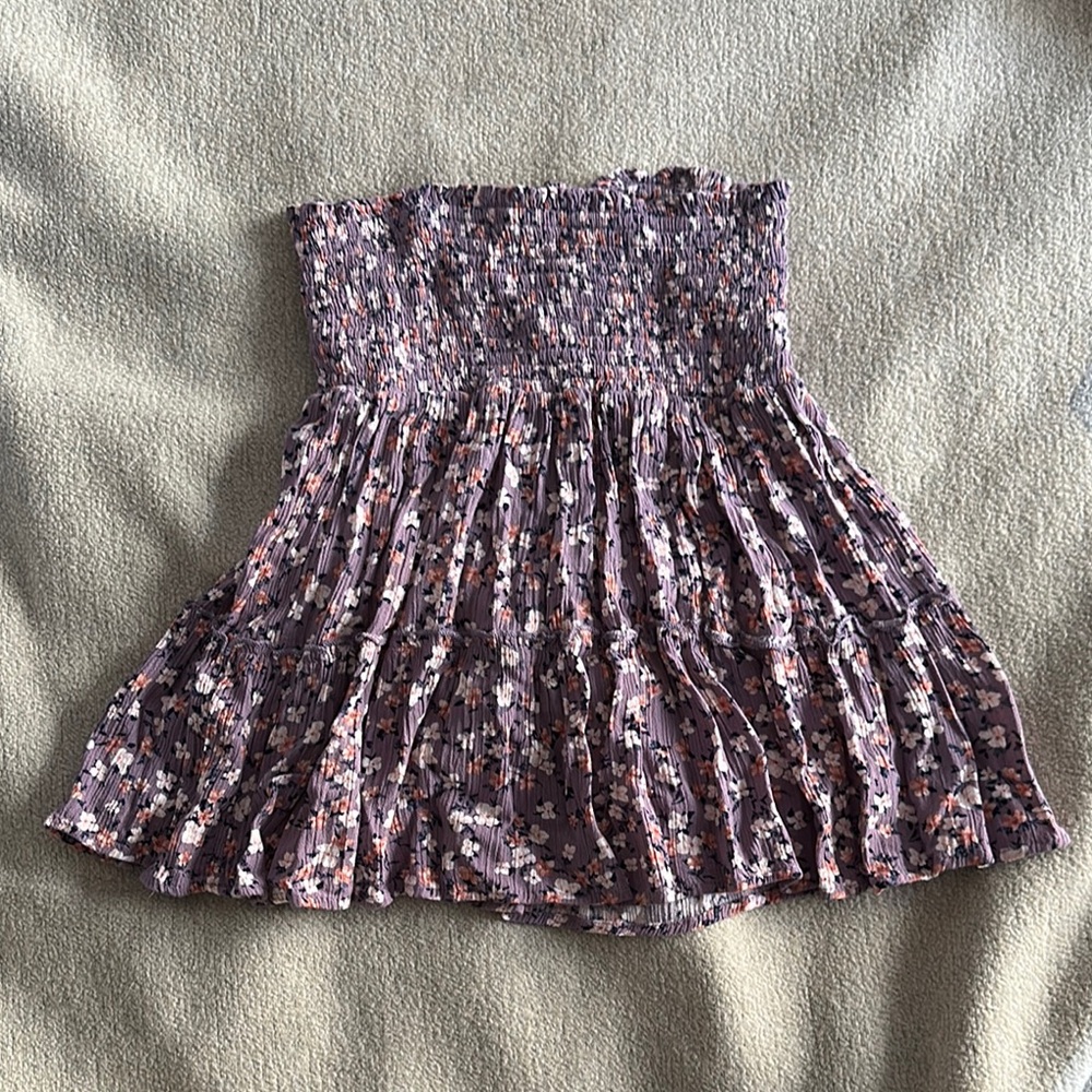 Purple Floral Smocked Mini Skirt